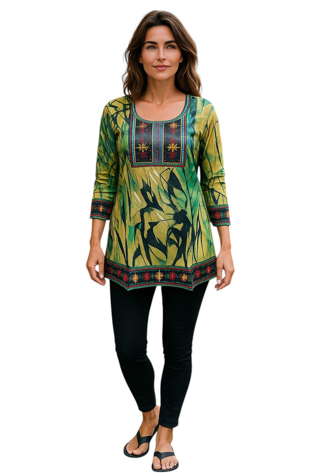 Digital Printed Pure cotton tunic, Multi color, Short Kurti, Soft and Breathable Top. - 1092-L