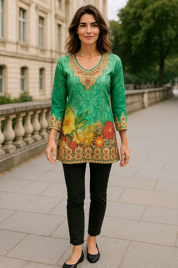 Digital Printed Pure cotton tunic, Multi color, Short Kurti, Soft and Breathable Top. - 1092-L
