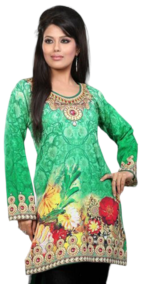 Tunic for Women 100% Cotton Digital Printed Round Neck Short Kurti Kurta Long Sleeves Tunic Top.