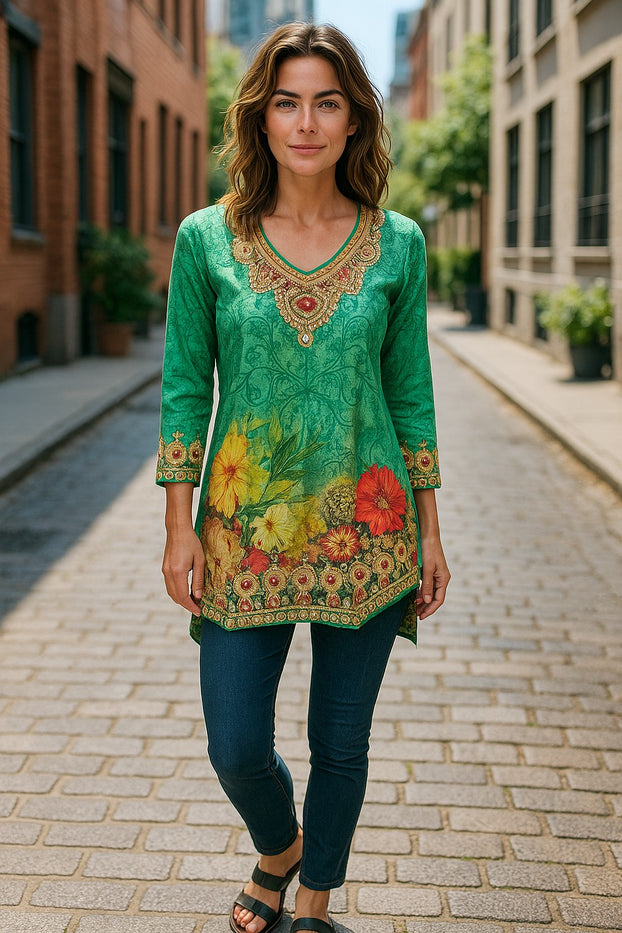 Digital Printed Pure cotton tunic, Multi color, Short Kurti, Soft and Breathable Top. - 1092-L