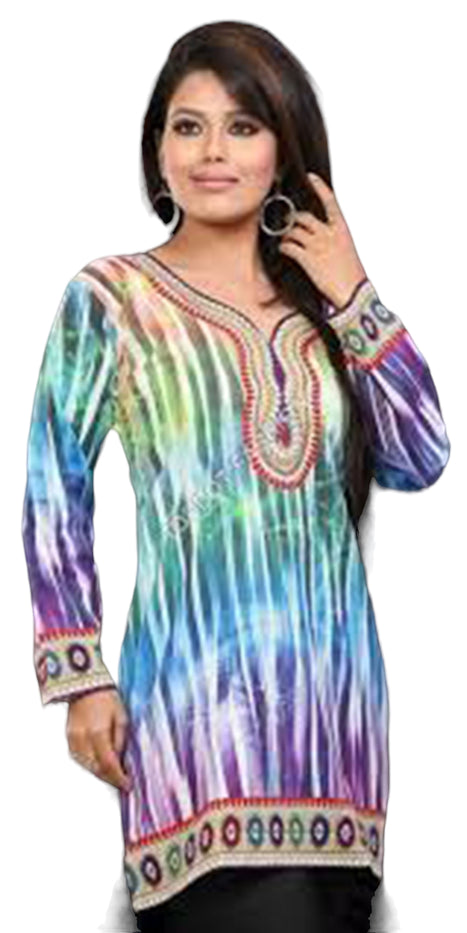 Tunic for Women 100% Cotton Digital Printed V-Neck Short Kurti Kurta Long Sleeves Tunic Top.