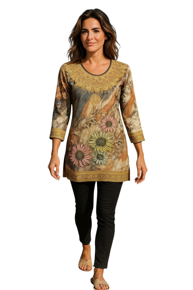 Digital Printed Pure cotton tunic, Multi color, Short Kurti, Soft and Breathable Top. - 1096-L