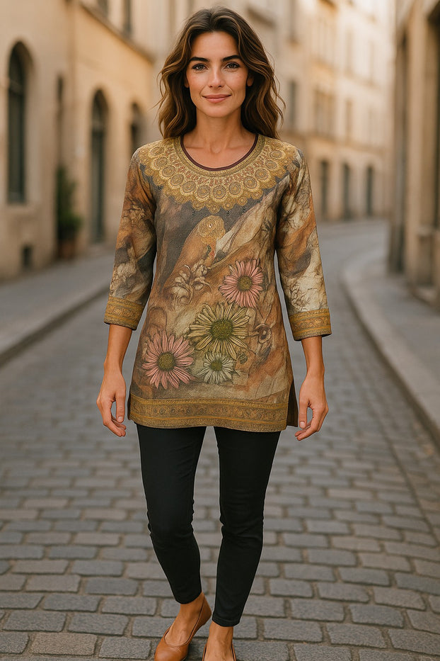 Digital Printed Pure cotton tunic, Multi color, Short Kurti, Soft and Breathable Top. - 1096-L