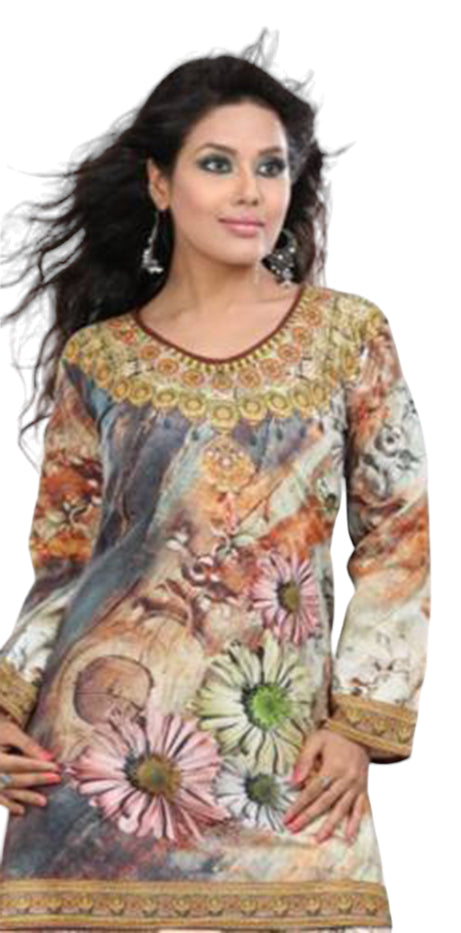 Tunic for Women 100% Cotton Digital Printed Round Neck Short Kurti Kurta Long Sleeves Tunic Top.