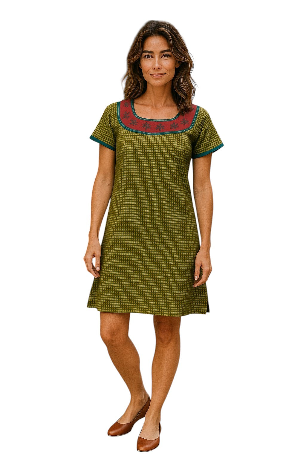 Tunic for Women Polkdot  Design with flower Patchwork Round neckline, Short Sleeves Kurta Top.