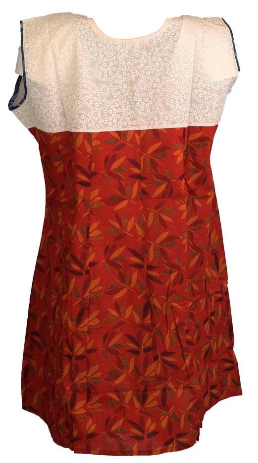 Tunic for Women Blue Leaf with V-Neck White and Red Piping around Neck Sleeveless Kurti, Kurta Tunic Top.