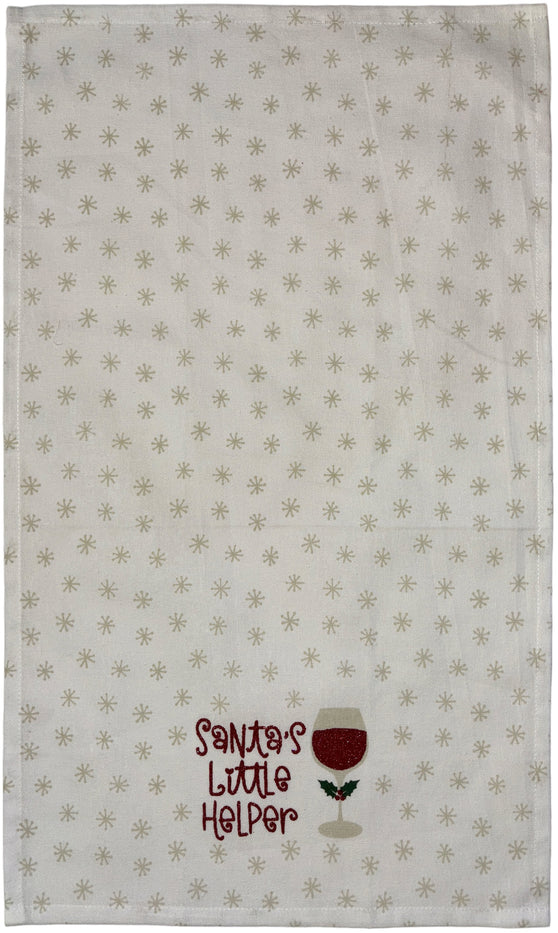 Set of 6, 100% Cotton Assorted Funny Christmas Kitchen Towels with Sentiments on White & Dark Linen Soft and Absorbent Tea Towels / Kitchen Towel Size: 15” x 25".