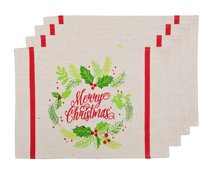 Set of 4, Merry Christmas Tapestry Placemats, for Holiday Season, Home Decoration Kitchen Dining Table Easy to Clean Size: 13" x 19".