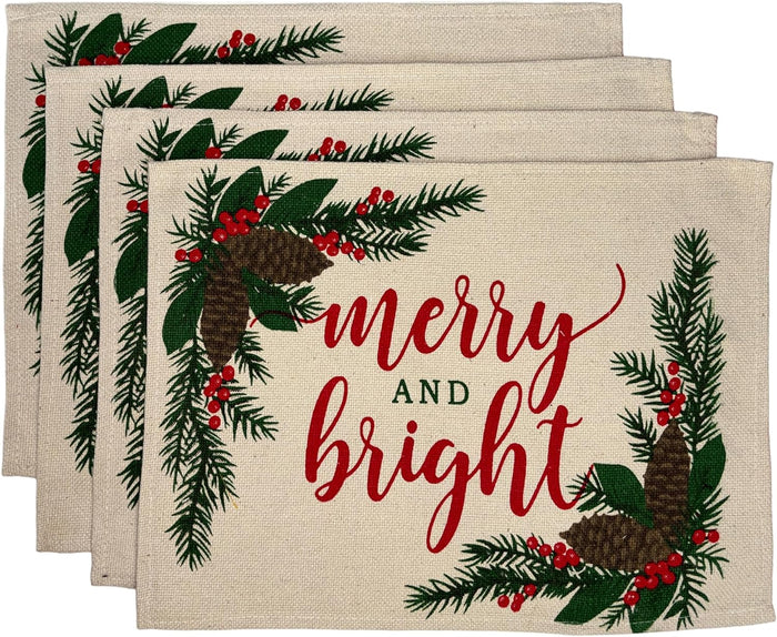 Set of 4, Merry Christmas Tapestry Placemats, for Holiday Season, Home Decoration Kitchen Dining Table Easy to Clean Size: 13" x 19".