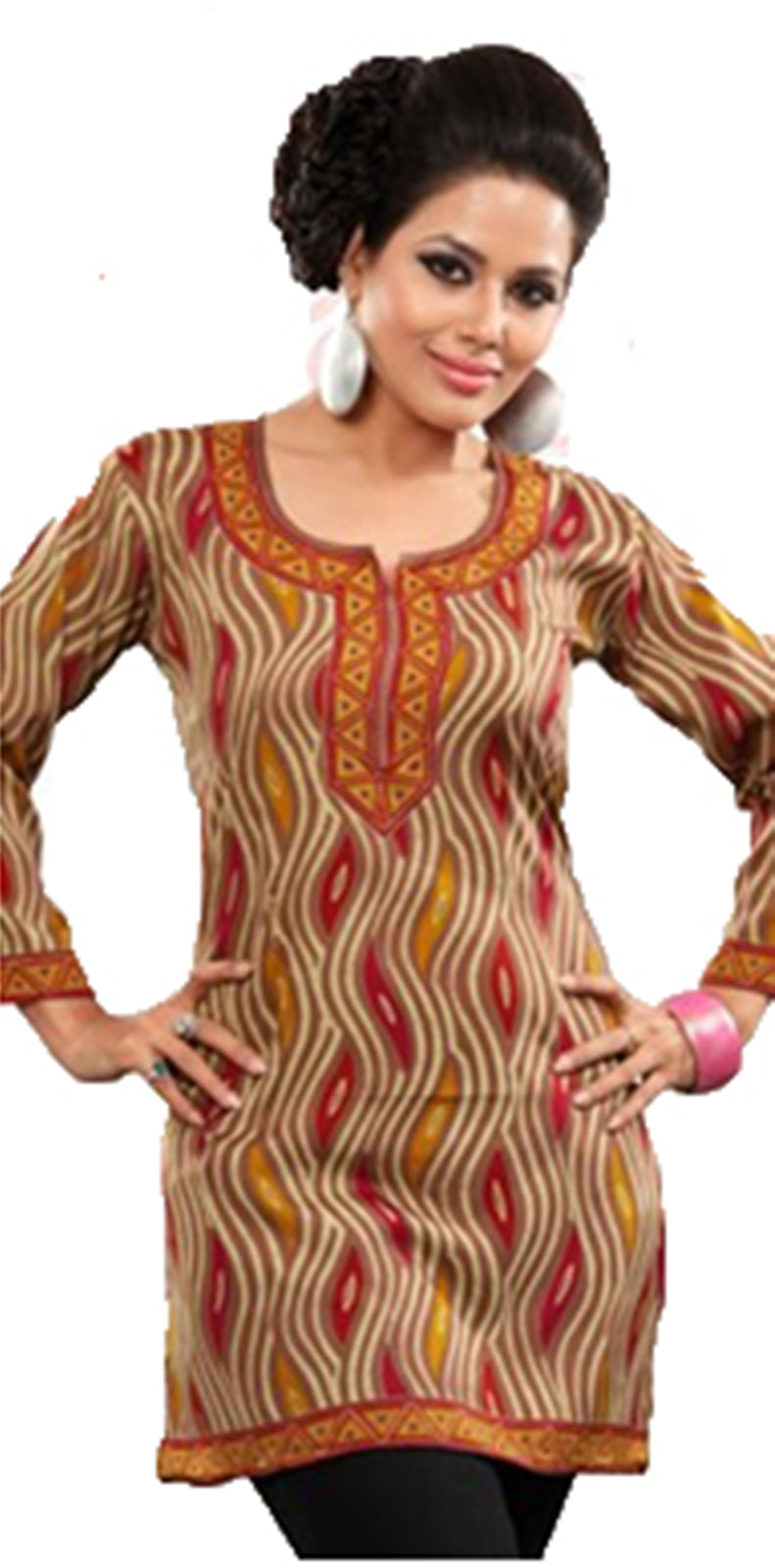 Tunic for Women Round Neck Short Printed Crape Kurti Kurta Long Sleeves Tunic Top. 124-L