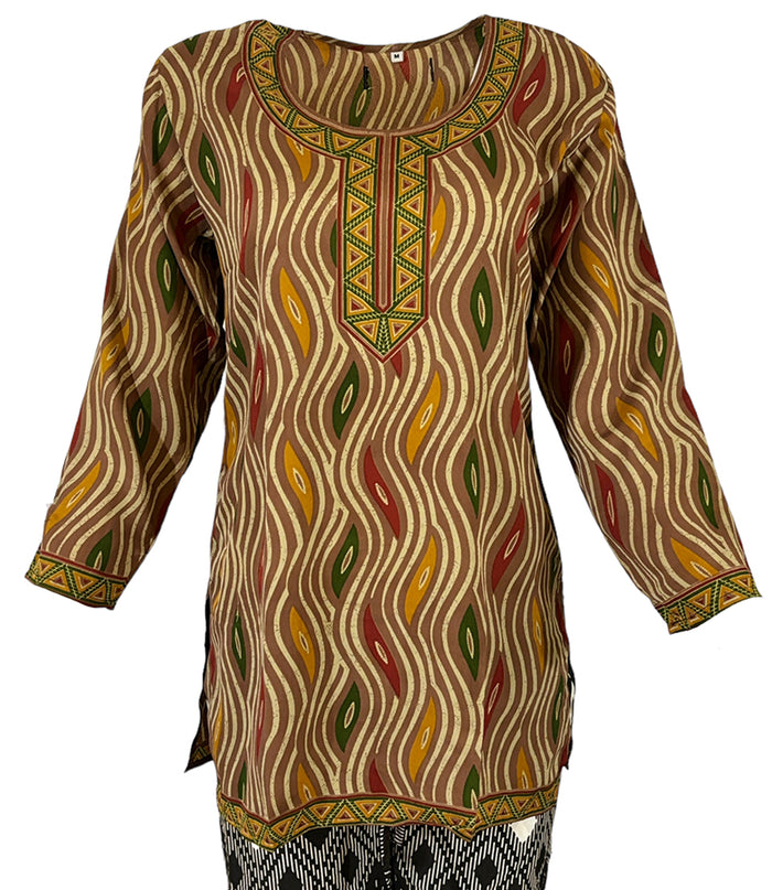 Tunic for Women Round Neck Short Printed Crape Kurti Kurta Long Sleeves Tunic Top. 124-L