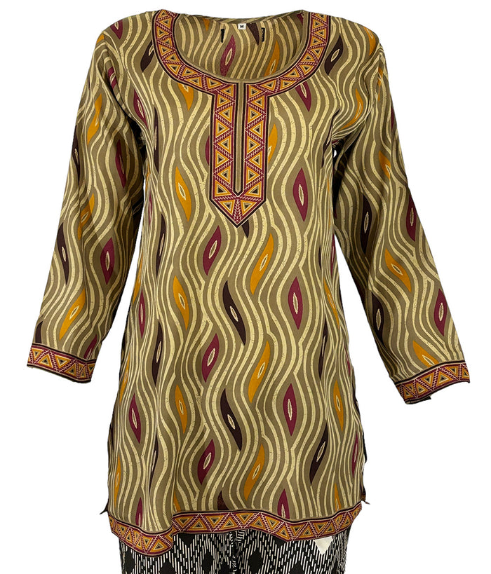 Tunic for Women Round Neck Short Printed Crape Kurti Kurta Long Sleeves Tunic Top. 124-L