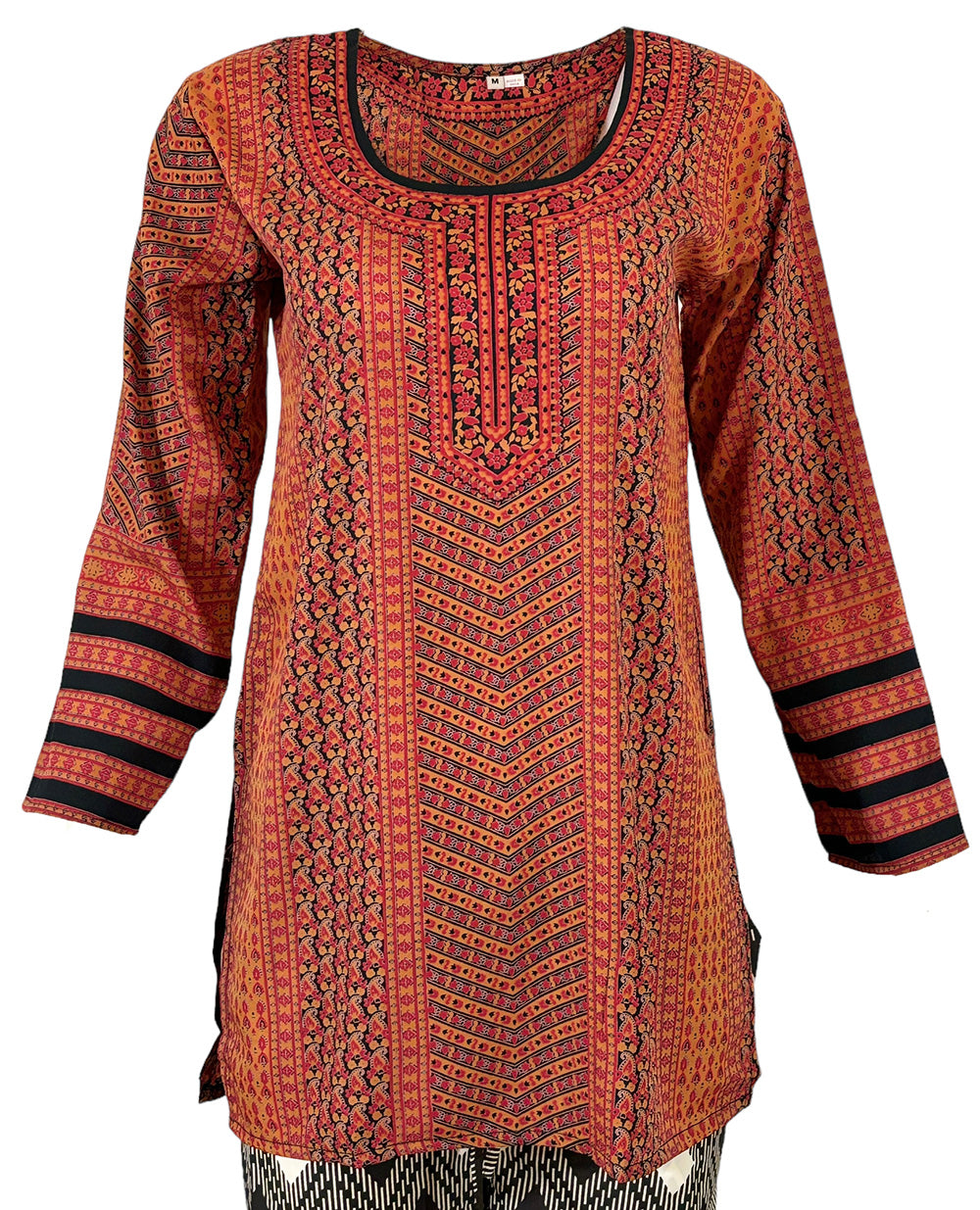 Tunic for Women Round Neck Short Printed Crape Kurti Kurta Long Sleeves Tunic Top. 125-L