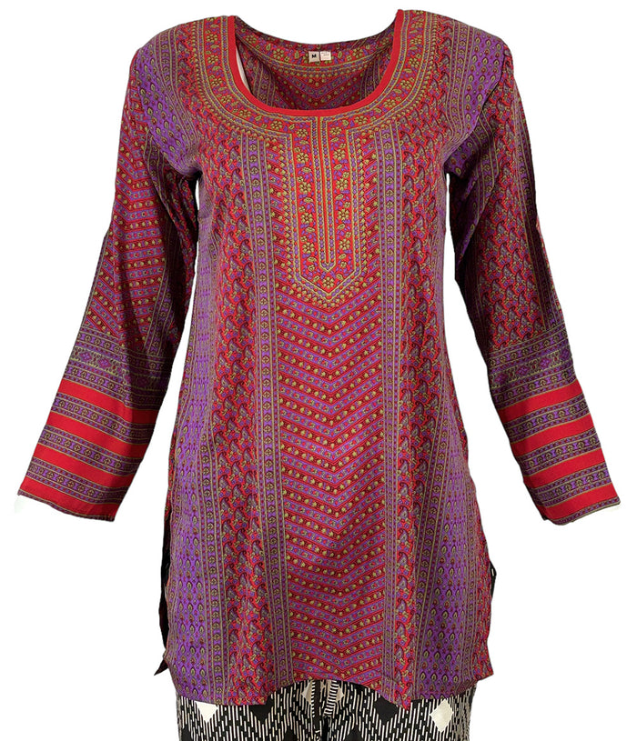 Tunic for Women Round Neck Short Printed Crape Kurti Kurta Long Sleeves Tunic Top. 125-L