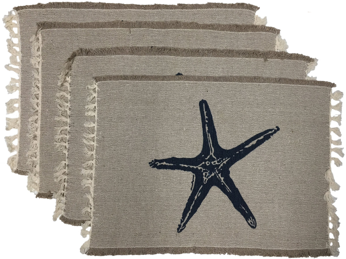 Costal Nautical Blue Starfish Design Kitchen Placemats for Dining Table Set of 4 - 100% Cotton Machine Washable Place Mat Size: 13” x 19”.