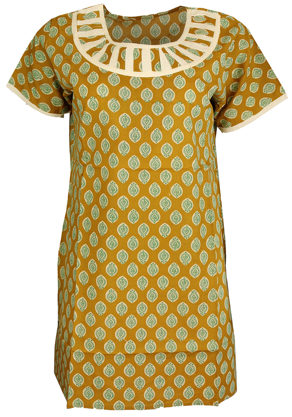 Tunic for Women 100% Cotton Round Neck, Short Sleeves Leaf Kurti Off white and Matching Kurti Neckless Design Long Kurta Tunic Top.