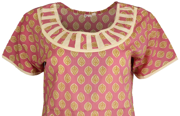 Tunic for Women 100% Cotton Round Neck, Short Sleeves Leaf Kurti Off white and Matching Kurti Neckless Design Long Kurta Tunic Top.