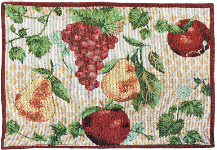 Set of 4, Mix Fruit Design Apple, Pear, & Grape Trellis Tapestry placemats for Kitchen Dining Table Mats, Easy to Clean, Machine Washable. Size: 13" x 19".