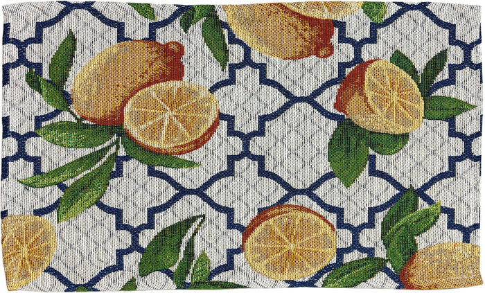 Set of 4, Quatrefoil and Lemon Design Tapestry placemats for Kitchen Dining Table Mats, Easy to Clean, Machine Washable. Size: 13" x 19".