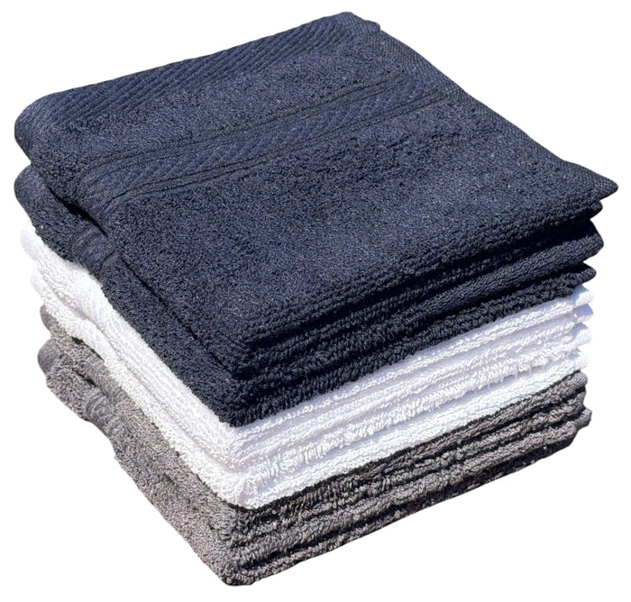 Washcloths, 12 Pack, 100% Ring Spun Cotton Wash Cloths for Body and Face, Design to exfoliate Your Hands, Extra Soft and Absorbent Machine Washable Size: 12 x 12 Inch.