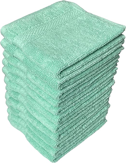 Washcloths, 12 Pack, 100% Ring Spun Cotton Wash Cloths for Body and Face, Design to exfoliate Your Hands, Extra Soft and Absorbent Machine Washable Size: 12 x 12 Inch.