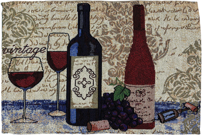 Set of 4, Red, Grape Wine Bottle and Grape with Red Wine Glass Design Tapestry Placemats for Dining Table, Table mat for Dining Room Easy to Clean, Machine Washable Size: 13” x 19”.