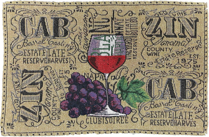 Set of 4, Country Wine Glass of Wine, Grape with CABZIN Design Tapestry Placemats for Dining Table, Table mat for Dining Room Easy to Clean, Machine Washable Size: 13” x 19”.