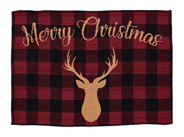 Set of 4, Red and Black Checkered Christmas Reindeer Merry Christmas Tapestry Placemats for Holiday Season, Home Decoration Kitchen Dining Table, Easy to Clean Size: 13" x 19".