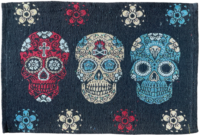 Set of 4, Halloween - Day of The Dead - Dia de Los Muertos Tapestry Placemats Dining Table, Table mat for Dining Room Easy to Clean, Machine Washable Size: 13” x 19”.