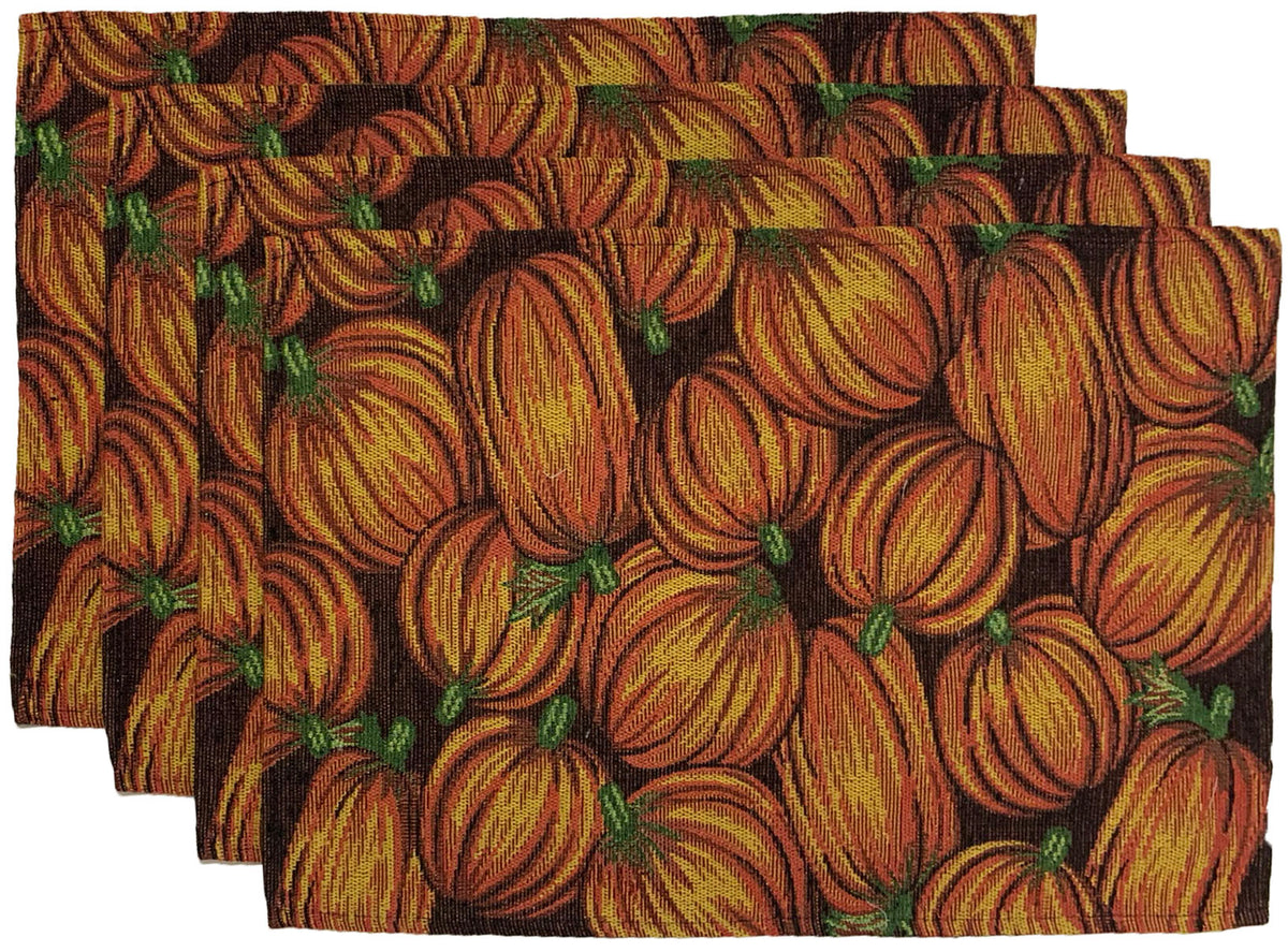 Set of 4, Pumpkin Design Tapestry Placemats for Dining Table, Table mat for Dining Room Easy to Clean, Machine Washable Size: 13 x 19 Inch.