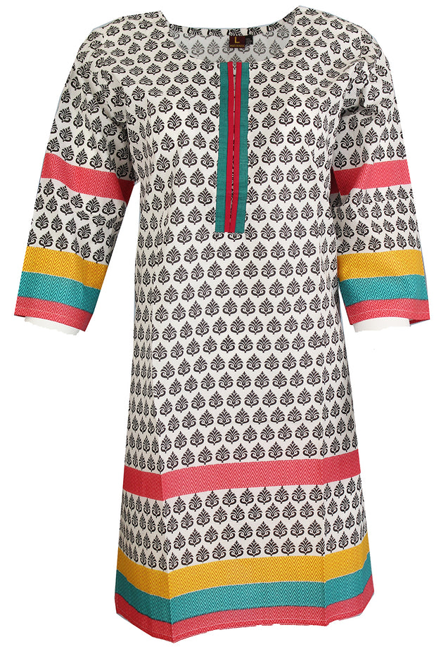 Tunic for Women Round Neck Vertical Stripes Long Kurti Kurta 3/4 Sleeves Tunic Top.