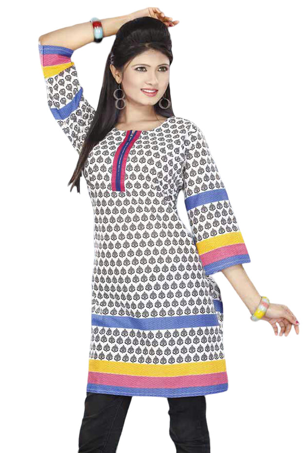 Tunic for Women Round Neck Vertical Stripes Long Kurti Kurta 3/4 Sleeves Tunic Top.