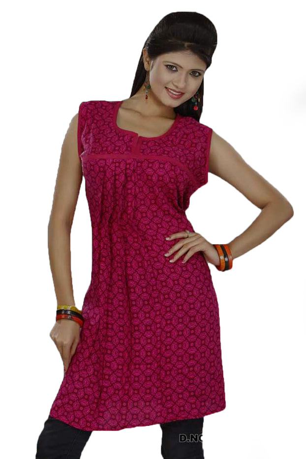 Tunic for Women 100% Cotton Piping with Chapti Pattern Round Neck, Sleeveless Kurti, Kurta Tunic Top.