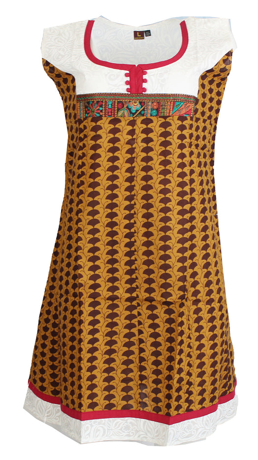 Tunic for Women White with Round Neck Piping and Embroidery Patchwork Sleeveless Tunic Top Kurti.