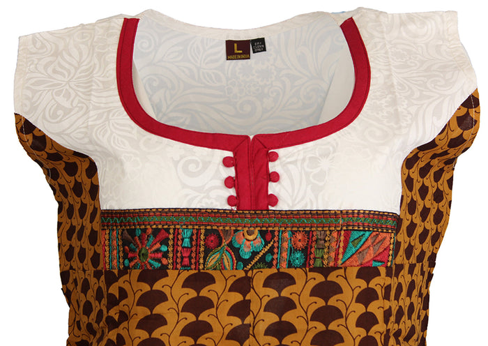 Tunic for Women White with Round Neck Piping and Embroidery Patchwork Sleeveless Tunic Top Kurti.