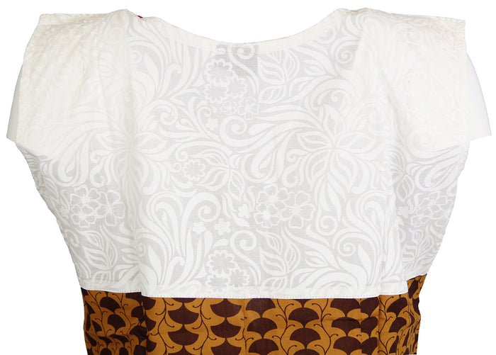 Tunic for Women White with Round Neck Piping and Embroidery Patchwork Sleeveless Tunic Top Kurti.