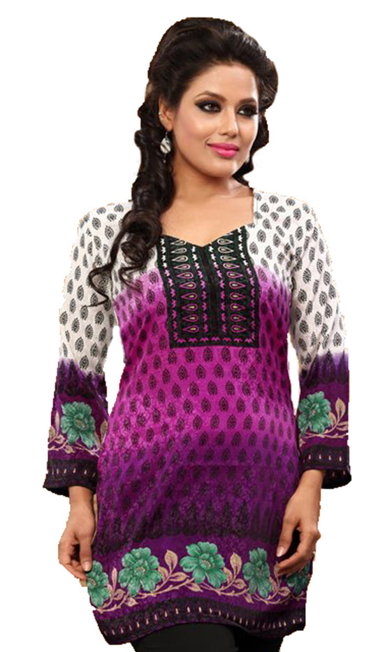 Tunic for Women Printed Short Crape Kurti Kurta V-Neck 3/4 Sleeves Tunic Top.