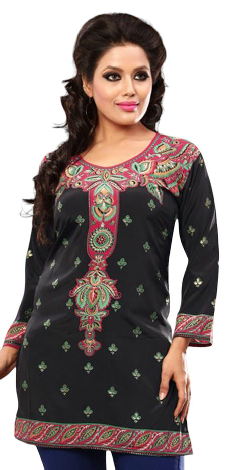 Tunic for Women Printed Short Crape Kurti Kurta Round Neck 3/4 Sleeves Tunic Top. - 1903-34.