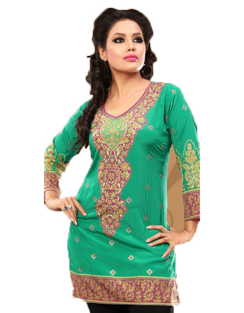 Tunic for Women Printed Short Crape Kurti Kurta V-Neck 3/4 Sleeves Tunic Top.