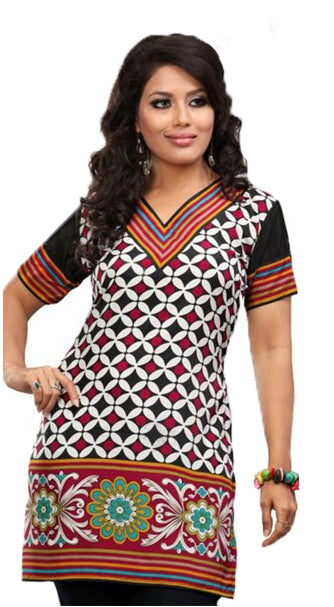 Tunic for Women Printed Crape Kurti V-Neck or Round Neck Short Sleeves Tunic Top Blouse. Mixed