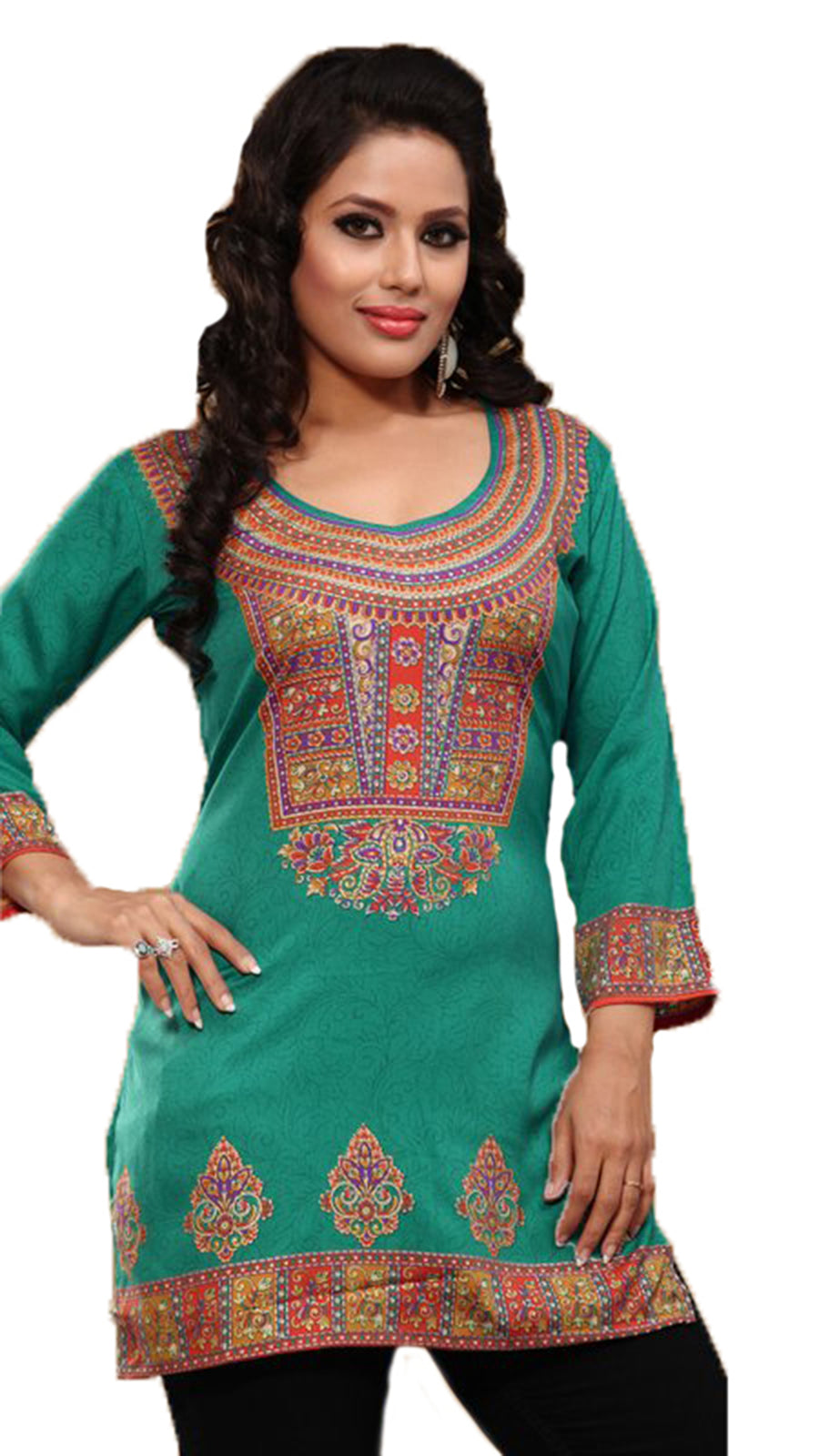 Tunic for Women Printed Short Crape Kurti Kurta Round Neck 3/4 Sleeves Tunic Top. - 1909-34.