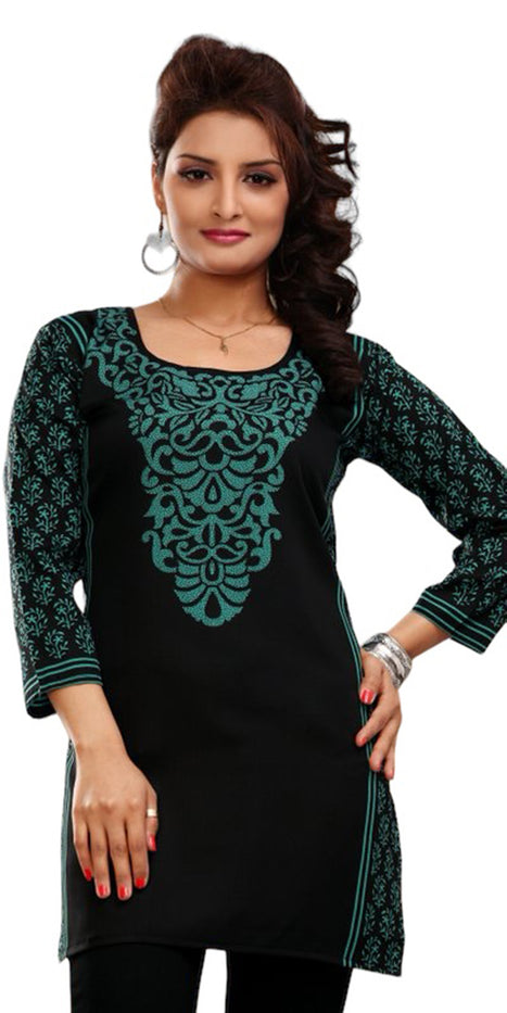 Tunic for Women Printed Short Crape Kurti Kurta Round Neck 3/4 Sleeves Tunic Top.