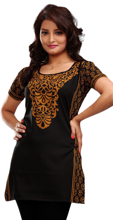 Tunic for Women Printed Crape Kurti V-Neck or Round Neck Short Sleeves Tunic Top Blouse. Mixed