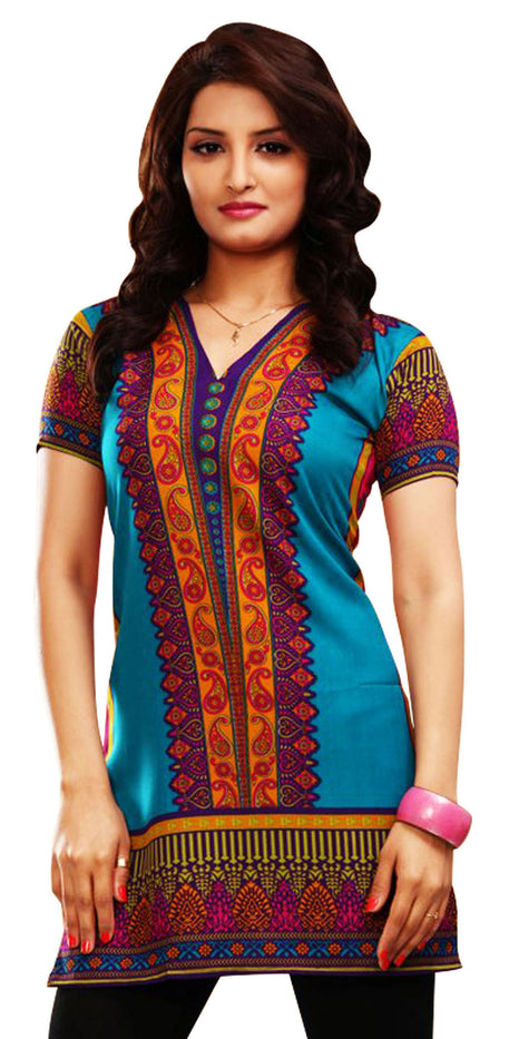 Tunic for Women Printed Crape Kurti V-Neck or Round Neck Short Sleeves Tunic Top Blouse. Mixed