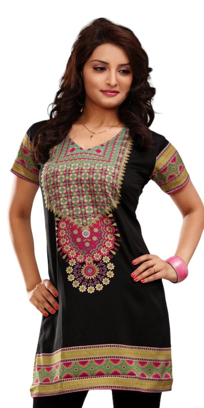 Tunic for Women Printed Crape Kurti V-Neck or Round Neck Short Sleeves Tunic Top Blouse. Mixed