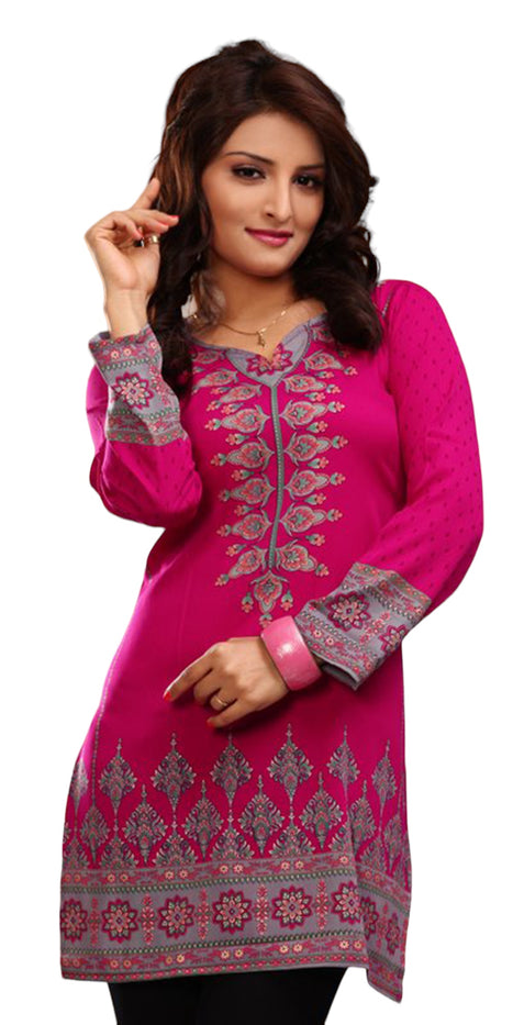 Tunic for Women Printed Short Crape Kurti Kurta V-Neck 3/4 Sleeves Tunic Top.