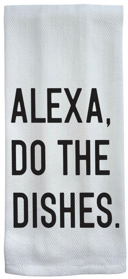Alexa, DO THE Dishes. 2 Pcs, Flour Sack Kitchen Towels, Tea Towels for Wedding, Baby Shower, Home Decor, Housewarming Size: 16 X 28 Inch.