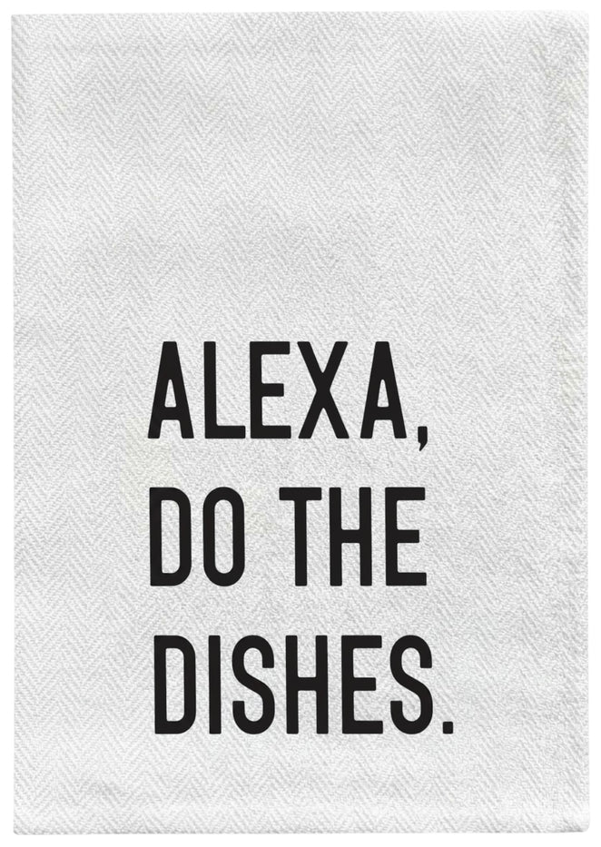 Alexa, DO THE Dishes. 2 Pcs, Flour Sack Kitchen Towels, Tea Towels for Wedding, Baby Shower, Home Decor, Housewarming Size: 16 X 28 Inch.