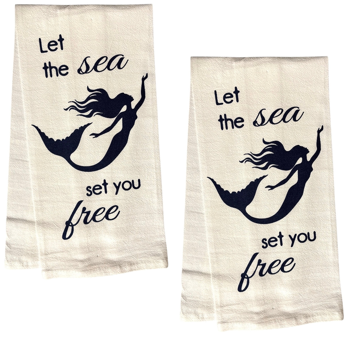 Let The sea Set You Free, Two Pcs 100% Cotton Coastal Nautical Flour Sack Kitchen Towels/DishTowels Size: 16 X 28 Inch.