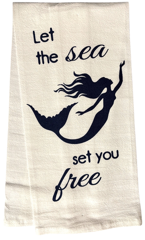 Let The sea Set You Free, Two Pcs 100% Cotton Coastal Nautical Flour Sack Kitchen Towels/DishTowels Size: 16 X 28 Inch.